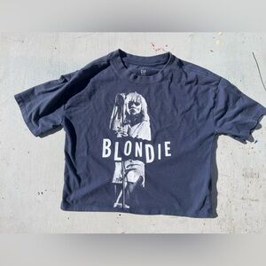 Girl's Blondie T-Shirt Blue Gray Logo 12 New Wave 70s NYC Debbie Harry Gap Teen
